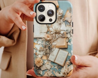 Book phone case, bookish vintage theme phone case, custom book lover gift, classic literary phone case, iphone 15 phone case florals