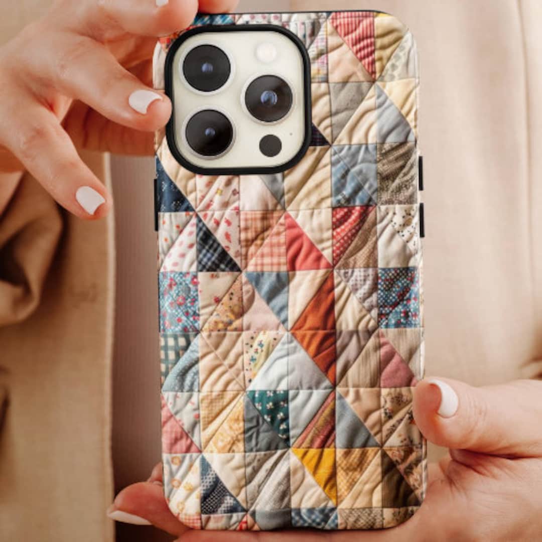 Quilt Phone Case, Quilting Sewing Fabric iPhone Cover Stitching