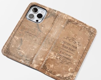 Custom book phone case wallet, personalized vintage book galaxy  iphone 16 cover reading lover classic literary bibliophile reader bookish