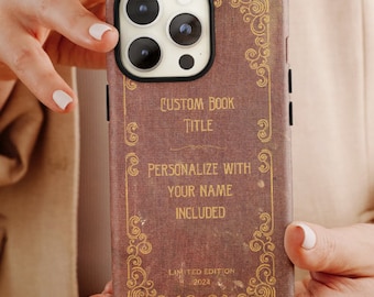 Funda de teléfono con libro personalizada, funda de iPhone personalizada con libro vintage, amante de la lectura, literatura clásica, bibliófilo, lector, píxel, galaxia, aficionado a los libros