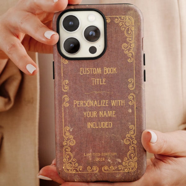 Custom book phone case, personalized vintage book iphone cover, reading lover classic literary, bibliophile, reader, pixel, galaxy, bookish