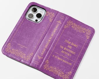 Custom book phone case wallet, personalized vintage book galaxy  iphone 17 cover reading lover classic literary bibliophile reader bookish
