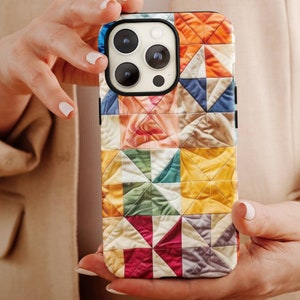 Quilt telefoonhoesje, iPhone-cover quiltstof helder levendig naaicadeau voor naaister quilter, naaiquiltcadeau Google Pixel Galaxy