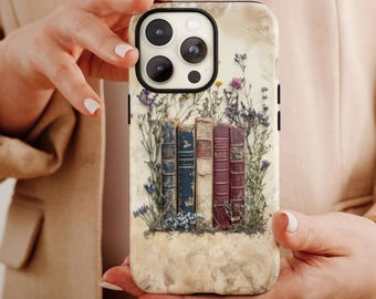 Book phone case, Pixel 9 bookish vintage theme phone case, custom book lover gift, classic literary phone case, iphone 16 phone case florals