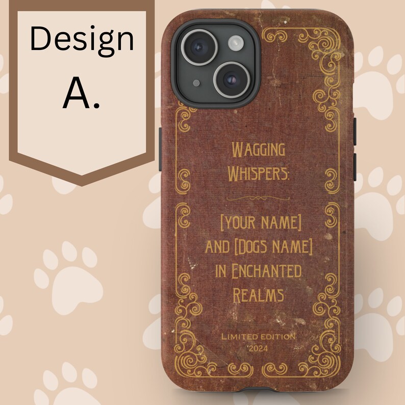 Coque de téléphone pour amoureux des chiens, personnalisée, personnalisée avec le nom du chien, cadeau pour maman chien, livre vintage iPhone 15 google pixel samsung galaxy mignon image 5