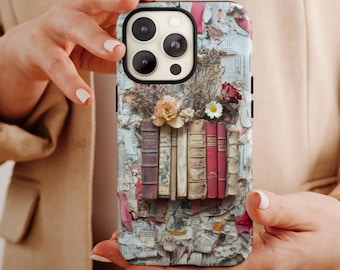 Book phone case, bookish vintage theme phone case, custom book lover gift, classic literary phone case, iphone 15 phone case florals