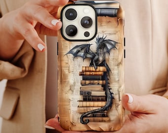 Drachen Handyhülle Fantasy Buch Thema, literarischer Drachen Liebhaber iPhone Hülle, Grunge Collage, Samsung Galaxy, google pixel ultra