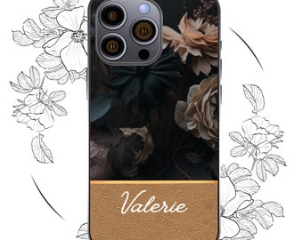 Étui pour téléphone personnalisé sombre de style universitaire, étui pour iphone personnalisé, cadeau esthétique vintage rétro cottagecore pour son cœur floral cottage