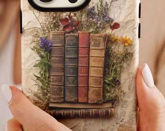Book phone case, bookish vintage theme phone case, custom book lover gift, classic literary phone case, iphone 15 phone case florals