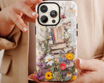 Book phone case, Pixel 9 bookish vintage theme phone case, custom book lover gift, classic literary phone case, iphone 16 phone case florals