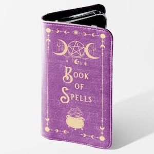 Funda tipo billetera para iPhone 16 con diseño de Libro Celestial de Hechizos, funda de bruja, funda para teléfono Pixel Magic con diseño de libro vintage, regalo para lector de libros Galaxy Bibliophile