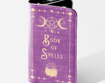 天界の呪文の書 iPhone 16 ケース ウォレット、魔女風カバー、ヴィンテージブック Pixel Magic 携帯ケース、Galaxy Book Reader ギフト 愛書家