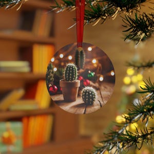 Cactus Christmas Metal Ornament - Art Holiday Decor Desert Scene Holiday Ornament Christmas, Desert Decor Southwest Arizona Ornament