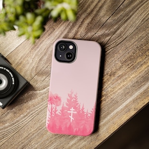 Pink Forest Orthodox Cross iPhone Case: Christian Gift