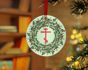 Orthodox Cross Christmas Wreath Ornament: Religious Holiday Decor