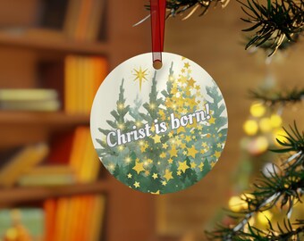 Christ is Born Metal Ornament – Christmas Forest, Religious Decor