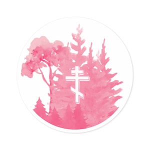 Orthodox Cross Sticker: Pink Forest Christian Gift