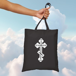 Orthodox Cross Cotton Canvas Tote Bag - Religious Christian Gift