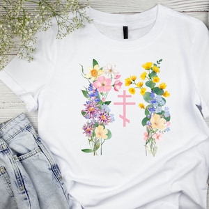 Orthodox Cross Wildflower T-Shirt: Botanical Christian Tee