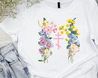 Orthodox Cross Wildflower T-Shirt: Botanical Christian Tee