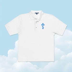 Orthodox Cross Embroidered Polo Shirt, Christian Religious Polo, Men&#39;s Church Shirt, Cross Symbol Tee, Embroidered Religious Apparel
