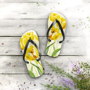 Yellow Tulip Flip Flops: Summer Floral Beach Sandals