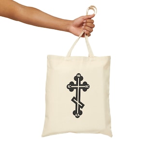 Orthodox Cross Cotton Canvas Tote Bag - Religious Christian Gift