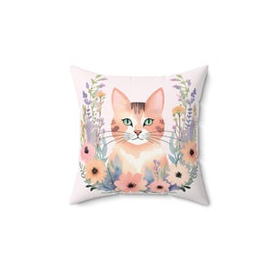 Cojín con diseño floral de gato (35 x 35 cm), acogedor, ideal para decorar el hogar, bonito cojín decorativo con forma de gato, ideal para amantes de las mascotas, ideal para habitación infantil.