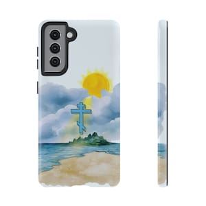 Orthodox Cross Beach Scene Phone Case: Nature Lover Gift