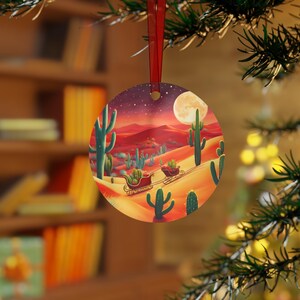 Desert Christmas Metal Ornament - Art Holiday Decor Cactus Sleigh Holiday Ornament Christmas Sleigh, Desert Decor Southwest Arizona Ornament