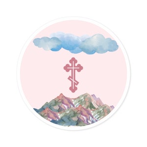 Mountain Clouds Orthodox Cross Sticker - Faith & Nature