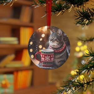 Christmas Cat Metal Ornament - Christmas Ornament Cat Lover Ornament Cat Mom Cat Dad