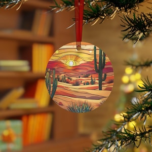 Desert Christmas Metal Ornament - Art Holiday Decor Desert Scene Holiday Ornament Christmas, Desert Decor Southwest Arizona Ornament