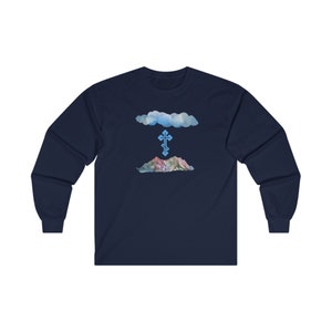Mountain Clouds Orthodox Cross Long Sleeve Tee: Christian Faith Shirt