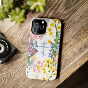 Wildflowers Orthodox Cross Tough Phone Case for Nature Lover Gift Boho Floral Phone Case Orthodox Christian