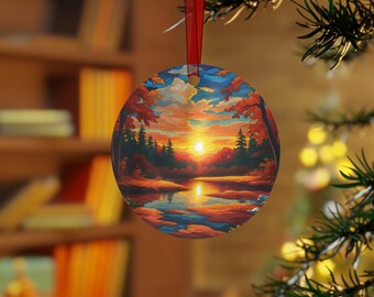 Fall Sunrise Ornament: Soft Stained Glass Effect, Autumn Decor