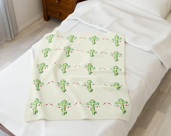 Coperta di peluche con ghirlanda di croce ortodossa - Regalo cristiano (76,2 x 101,6 cm)