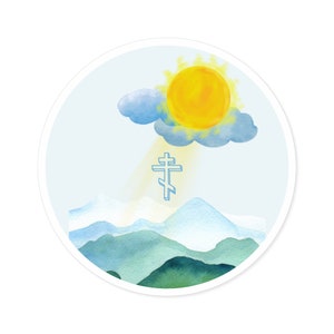 Sunrise Mountain Orthodox Cross Sticker - Religious Faith Decal