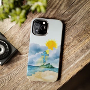 Orthodox Cross Beach Scene iPhone Case: Faith Gift