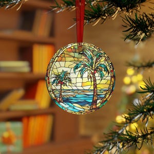 Beach Christmas Ornament: Faux Stained Glass Palm Tree Holiday Decor