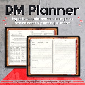 Digital Dungeon Master Planner (czerwony) | Dziennik kampanii DM DnD 5e | Hiperłączny notatnik TTRPG do budowania świata i notatek z sesji (tablet)