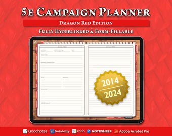 Digital DnD 5e DM Planner: Hyperlinked Campaign Journal (Dragon Red)