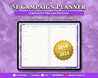 Digital DnD 5e DM Planner: Hyperlinked Campaign Journal (Amethyst Dreams)