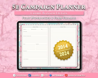 Digital DnD 5e DM Planner: Hyperlinked Campaign Journal (Cherry Blossom Pink)