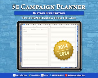 Digital DnD 5e DM Planner: Hyperlinked Campaign Journal (Bastion Blue)