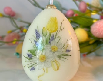 Bougie oeuf de Pâques | Oeuf de fleur de printemps | Décoration et cadeau de Pâques | Décoration de printemps | Bougie en cire de soja faite main | Adorable bougie printanière oeuf
