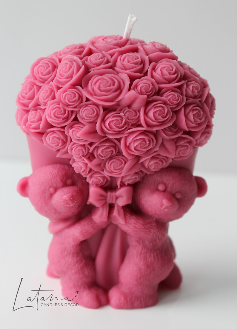 Teddy Bear With Rose Flowers Candle Teddy Bear Rose Bouquet Candle ...