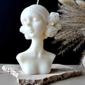 Large Flower Girl Candle | Lady with Rose Flowers | Aesthetic Candle | Shaped Candle | Handmade Gift | House Warming Gift| Modern Home Decor