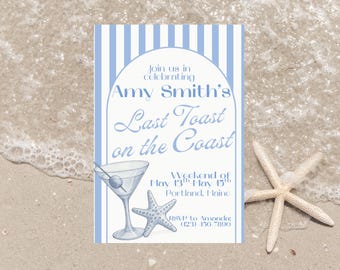 Last Toast on the Coast Bachelorette Invitation Template | Beach Bachelorette Party | Editable Canva Download | Coastal Theme Printable