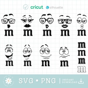 Candy Faces with &quot;M&quot; Svg Png, Lower Case M Candy Faces Svg, Bundle Faces with M Svg, Candy Svg, M and M Group Costume Svg, Cut File Cricut